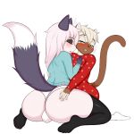  1:1 akukun alice_(greedmasterh) anthro arctic_fox bedroom_eyes big_butt blush bulge butt butt_grab canid canine clothed clothing domestic_cat drunk duo eyes_closed felid feline felis fluffy fluffy_tail fox girly hair half-closed_eyes hand_on_butt hi_res latex_stockings legwear looking_at_viewer male male/male mammal narrowed_eyes open_mouth pajamas panties panties_bulge pizzakittynyan raised_tail seductive simple_background sleeping smile substance_intoxication thick_thighs thigh_highs underwear 