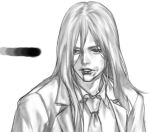  1boy bangs collared_shirt danganronpa_(series) danganronpa_2:_goodbye_despair greyscale highres jacket jewelry kamukura_izuru long_hair monochrome necklace necktie parted_lips portrait rei_(tdn_ng) shirt solo teeth 