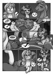  absurd_res bed big_macintosh_(mlp) blush bodily_fluids comic dessert equid equine eyes_closed female food friendship_is_magic furniture hasbro hi_res horn mammal my_little_pony pie sketchy_skylar sugar_belle_(mlp) sweat sweetie_belle_(mlp) unicorn 