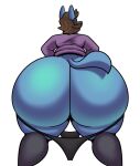  anthro beard big_butt blue_body brown_hair butt clothed clothing cole_(colelucario) colelucario facial_hair generation_4_pokemon hair hi_res huge_butt hyper hyper_butt lucario male nintendo partially_clothed pokemon pokemon_(species) purple_clothing purple_shirt purple_topwear rear_view shirt simple_background solo thick_thighs thong topwear underwear underwear_down video_games white_background wide_hips 