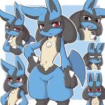  1:1 2021 3_fingers acky05 ambiguous_gender anthro black_body black_fur blue_background blue_body blue_fur blush border confusion expressions fingers floppy_ears fur generation_4_pokemon hi_res lucario nintendo pokemon pokemon_(species) simple_background solo spikes spikes_(anatomy) unamused video_games white_border 