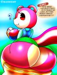  3:4 animal_crossing anthro big_breasts big_butt blazedscarf breasts butt english_text female hi_res mammal nintendo poppy_(animal_crossing) rodent sciurid sitting solo text thick_thighs video_games wide_hips 