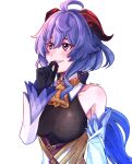  021_shiro 1girl absurdres ahoge black_gloves blue_hair blush breasts collarbone detached_sleeves ganyu_(genshin_impact) genshin_impact gloves highres horns large_breasts lips long_hair long_sleeves looking_away parted_lips purple_eyes smile solo 