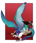  2022 anthro anthro_on_anthro ark_survival_evolved bite blue_body blue_scales bodily_fluids breasts chupie_(areyath) dimorphodon dinosaur duo female female/female genital_fluids genitals heterodontosaurid hi_res jabberwockychamber lying neck_bite nipples non-mammal_breasts non-mammal_nipples nude nude_anthro nude_female on_back open_mouth ornithischian pegomastax pterosaur pussy pussy_juice pussy_juice_string reptile scales scalie spread_wings stix_(jabberwockychamber) tan_body tan_scales wings 