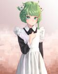  1other absurdres alternate_costume animal_ears braid cat_ears cowboy_shot dress eilier_project enmaided green_eyes green_hair highres juniper_(xenoblade) looking_at_viewer maid other_focus short_hair side_braid solo white_dress xenoblade_chronicles_(series) xenoblade_chronicles_3 