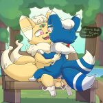  1:1 2022 2_tails absurd_res anal anal_penetration anthro azzyyeen balls bench biped blue_body blue_fur c_(ferrissimulator) collar dialogue dipstick_tail duo english_text erection fan_character from_front_position front_view fur generation_6_pokemon genitals grass hi_res male male/male male_penetrated male_penetrating male_penetrating_male markings mastery_position meowstic multi_tail multicolored_body multicolored_fur nintendo nude on_lap open_mouth outside penetration penile penile_penetration penis penis_in_ass pink_eyes plant pokemon pokemon_(species) pond rear_view sex shiny_pokemon sitting sitting_on_bench sitting_on_lap speech_bubble tail_markings talking_to_another temictli_(porldraws) text tree two_tone_body two_tone_fur video_games white_body white_fur yellow_body yellow_fur 