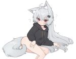  2022 5_fingers ahoge animal_humanoid black_clothing black_hoodie black_topwear butt canid canid_humanoid canine canine_humanoid clothed clothing fingers fur grey_body grey_ears grey_fur grey_hair hair hoodie humanoid inner_ear_fluff mammal mammal_humanoid question_mark simple_background solo topwear tuft white_background white_inner_ear_fluff wolf_humanoid yeun_(artist) young 