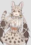  animal_ears animal_print bare_shoulders blonde_hair bow bowtie brown_hair cat_ears cat_girl cat_print cat_tail cowboy_shot detached_sleeves don3 geoffroy&#039;s_cat_(kemono_friends) green_eyes hair_bow hair_tie high-waist_skirt kemono_friends kemono_friends_v_project long_hair print_bow print_bowtie print_skirt print_sleeves shirt skirt sleeveless sleeves_past_wrists tail twintails white_bow white_shirt 