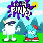  1:1 blue_body boyfriend_(fnf) duo extoplasm eyewear friday_night_funkin&#039; hair horn male microphone monster sunglasses too_kid_friendly too_kid_funkly totes_(too_kid_friendly) white_body 