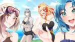  4girls absurdres axel_syrios aztree blonde_hair blush genderswap genderswap_(mtf) glasses highres holostars holostars_english holotempus long_hair looking_at_viewer magni_dezmond multicolored_hair multiple_girls noir_vesper one-piece_swimsuit purple_eyes purple_hair regis_altare see-through sky smile streaked_hair swimsuit virtual_youtuber 