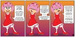  2022 2:1 50percentgrey accessory amy_rose anthro boots clothed clothing comic_panel dialogue dress english_text eulipotyphlan eyes_closed female footwear hair hands_behind_back head_tilt headband hedgehog looking_at_viewer mammal narrowed_eyes open_mouth pink_body pink_hair sega smile smiling_at_viewer solo sonic_the_hedgehog_(series) speech_bubble standing talking_to_viewer text wide_eyed 