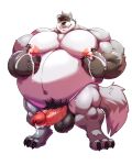  3_toes 4:5 5_fingers absurd_res alpha_channel anthro balls barazoku belly big_balls big_belly big_muscles big_nipples big_pecs big_penis biped black_nose bodily_fluids canid canine canis claws cursedmarked dipstick_tail erection eyebrows feet fingers fur genital_fluids genitals gloves_(marking) grey_body grey_fur hair hi_res huge_penis humanoid_genitalia humanoid_penis hyper hyper_belly lactating looking_at_viewer male male_lactation mammal markings moobs musclegut muscular muscular_anthro muscular_male navel nipple_fetish nipple_pinch nipple_play nipples nude overweight overweight_anthro overweight_male pecs penis pinch pink_penis precum pubes simple_background smile solo standing strongfat tail_markings toe_claws toes transparent_background vein veiny_penis wolf yellow_sclera 