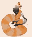  2019 ailurid anthro anus artist_name big_tail biped butt caninelove clothed clothing crotchless_clothing crotchless_panties crotchless_underwear digital_media_(artwork) ear_piercing girly gradient_hair hair legwear long_hair looking_at_viewer looking_back looking_back_at_viewer male mammal markings panties piercing rear_view red_panda simple_background solo striped_markings striped_tail stripes tail_markings thigh_highs topless underwear vincent_(montsegur) 