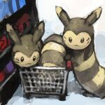  1:1 ambiguous_gender bronzecatworld duo feral furret generation_2_pokemon inside low_res nintendo pokemon pokemon_(species) supermarket trolley video_games 