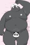  2022 anthro belly big_belly black_body bodily_fluids canid canine hair hi_res humanoid_hands kemono kokuba_hoeguro male mammal moobs navel nipples overweight overweight_male sessa solo sweat virtual_youtuber white_hair 