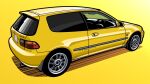  car commentary_request from_behind ground_vehicle highres honda honda_civic license_plate motor_vehicle no_humans original shadow simple_background tail_lights vehicle_focus yellow_background yellow_theme yuh_7929 