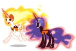  absurd_res amber_eyes armor black_sclera blue_eyes blue_sclera clenched_teeth cutie_mark daybreaker_(mlp) equid equine ethereal_hair ethereal_tail fangs fire flaming_hair flaming_mane flaming_tail friendship_is_magic glowing hasbro headgear helmet hi_res horn levitation life_jacket magic mammal my_little_pony nightmare_moon_(mlp) orin331 pseudo_hair pseudo_mane pupils slit_pupils sparkles teeth winged_unicorn wings 