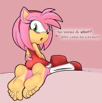  2022 5_toes accessory amy_rose anthro barefoot confusion eulipotyphlan feet female foot_fetish foot_focus green_eyes hair headband hedgehog hi_res humanoid_feet imaslowperson mammal pink_hair sega smelly smelly_feet soles solo sonic_the_hedgehog_(series) toes 