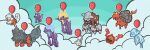  above_clouds balloon closed_mouth cloud commentary_request debudebumetabo fangs fangs_out floating heatran hisuian_arcanine hisuian_growlithe magcargo nihilego no_humans outdoors pokemon pokemon_(creature) rotom rotom_(heat) smile togedemaru toxel toxtricity toxtricity_(amped) toxtricity_(low_key) 