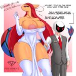  anthro big_breasts breasts cleavage clothed clothing dress duo female generation_3_pokemon hair hi_res huge_breasts human male mammal marine mila_(president_alexander) milotic nintendo pink_eyes pokemon pokemon_(species) pres._alexander president_alexander red_hair small_clothing thick_thighs video_games white_clothing white_dress 