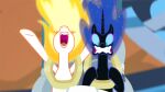  absurd_res amusement_ride blue_eyes blue_sclera clenched_teeth daybreaker_(mlp) duo equid equine ethereal_hair ethereal_mane fire flaming_hair flaming_mane friendship_is_magic hasbro hi_res horn mammal my_little_pony nightmare_moon_(mlp) open_mouth orin331 pseudo_hair pseudo_mane roller_coaster sparkles teeth unicorn 