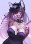  annham anthro breasts chiropteran choker clothing female fur hair hi_res jewelry mammal multicolored_body multicolored_fur multicolored_hair necklace piercing pink_eyes pink_nose portrait solo solo_focus wings 