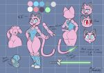  2019 anthro big_butt blue_boots blue_clothing blue_eyes blue_footwear blue_suit boots breasts butt clothing color_swatch digital_media_(artwork) domestic_cat english_text fangs felid feline felis female footwear genitals glowing glowing_eyes grey_inner_ear grin hand_on_hip hi_res looking_at_viewer machine mammal melee_weapon miso_souperstar model_sheet nipples open_mouth pink_body pink_ears pink_tail pixel_(miso_souperstar) pussy rear_view red_eyes robot short_stack signature smile solo sword teeth text weapon wide_hips 
