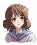  1girl brown_eyes brown_hair hibike!_euphonium medium_hair oumae_kumiko parted_lips personal_ami shirt simple_background solo upper_body white_background white_shirt 