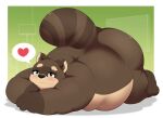  &lt;3 2022 anthro belly big_belly big_butt blush brown_body butt canid canine hi_res kemono kusosensei lying male mammal obese obese_male overweight overweight_male raccoon_dog shoutaro solo tanuki 