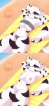  absurd_res annoyed_expression anthro beach black_highlights breasts clothing felid female fur hi_res highlights_(coloring) mammal nipple_slip panties sand_castle sculpture seaside solo topwear tube_top tundra_(stellar_tundra) underwear white_body white_fur yellow_towel zayjoy1 
