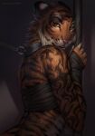  2022 5_fingers anthro black_stripes breasts clothed clothing digital_media_(artwork) eyebrows eyelashes felid female fingers fur hi_res looking_at_viewer mammal orange_body orange_eyes orange_fur pantherine smile solo striped_body striped_fur stripes tiger yasmil 