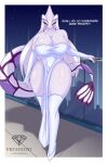  absurd_res anthro big_breasts black_eyes breasts cleavage clothed clothing dress female fish generation_3_pokemon hair hi_res iclyn marine milotic nintendo pokemon pokemon_(species) president_alexander solo thick_thighs video_games white_clothing white_dress white_hair 