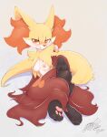  bedroom_eyes breasts butt delphox exposed_breasts female generation_6_pokemon gingy_k_fox hand_on_butt hi_res looking_at_viewer lying narrowed_eyes nintendo nipples pokemon pokemon_(species) seductive video_games 