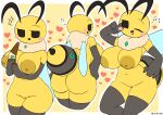  &lt;3 absurd_res antennae_(anatomy) anthro areola armwear arthropod arthropod_abdomen bee big_areola big_butt biped blush boomerang butt cleft_of_venus clothing elbow_gloves female front_view genitals gloves hand_on_hip handwear hi_res holding_object hymenopteran insect insect_wings inverted_nipples legwear looking_at_viewer musical_note neck_tuft nipples one_eye_closed outline pussy question_mark rear_view simple_background solo thigh_highs tuft white_outline wings wink woebeeme yellow_background yellow_body 