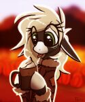  asinus autumn beverage blonde_hair brown_body clothing coat coffee container cup digital_media_(artwork) donkey equid equine female fenixdust feral freckles green_eyes hair holding_object hooves long_ears looking_down mammal solo tongue tongue_out topwear white_body 