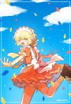  1girl apron birthday blonde_hair blue_sky cafe_mew_mew_uniform cloud confetti dated fong_pudding hs1122 maid maid_headdress open_mouth short_hair sky smile solo tokyo_mew_mew uniform waitress 