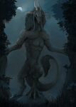  anthro atmosphere biceps big_(disambiguation) dark demon diorionarh fantasy forest gloom_(disambiguation) hair hi_res horn leaf light male mane moon muscular muscular_male nameless_character nature paws plant silhouette solo sublunary tail_motion tailwag torso tree unknown_species 