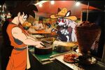  anthro canid canid_demon clothing collar cooking demon dragon_ball eating female food goku hair hat headgear headwear hellhound helluva_boss human long_hair looking_at_viewer looking_down loona_(helluva_boss) loona_in_mexico male mammal meme mexico orange_clothing photo_background real red_body red_scales saiyan scales sombrero spiked_collar spikes 