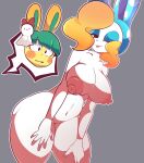  animal_crossing anthro blonde_hair bluecarrotdick breasts butt clothing duo female francine_(animal_crossing) green_hair hair headgear headwear hi_res lagomorph leporid male male/female mammal nintendo nipples nude one_eye_closed presenting presenting_breasts rabbit simple_background standing toby_(animal_crossing) tongue tongue_out video_games wink 