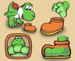  3_toes barefoot boots cel_shading clothing comic dinosaur duo feet foot_fetish foot_focus footwear green_body green_skin hi_res hindpaw kiwifizz looking_at_viewer looking_down macro male male/male mario_bros micro nintendo paws reptile scalie shaded shoes size_difference smile soles spikes squish stomping toe_curl toes video_games yoshi yoshi_(character) 