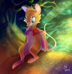  blue_eyes brown_body brown_fur cape clothing digital_media_(artwork) don_bluth eeviart female feral fur light light_beam mammal mouse mrs._brisby murid murine paws rodent sitting solo the_secret_of_nimh 