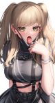  1girl blonde_hair bracelet breasts highres jewelry large_breasts long_hair looking_at_viewer nijisanji open_mouth piercing ring sister_cleaire solo suraimu_(suraimuraimu) tongue tongue_out tongue_piercing virtual_youtuber yellow_eyes 