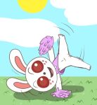  2022 animal_crossing anthro areola biped black_nose bottomless cheerleader clothed clothing detailed_background digital_media_(artwork) eyelashes female flat_breasts freckles fur genitals grass holding_object lagomorph leporid looking_at_viewer mammal navel nintendo nipples partially_clothed pawpads paws plant pom_poms pose pussy rabbit red_body red_ears red_eyes red_fur red_pawpads ruby_(animal_crossing) shirt sky solo spread_legs spreading sun topwear video_games weirdkoaladream white_body white_fur wide_open 