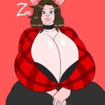  anthro big_breasts blue_eyes bra breasts brown_hair clothed clothing collar female hair huge_breasts jasmine_boingston lagomorph leporid mammal markings mole_(marking) pink_body rabbit ring simple_background sitting solo underwear zeromccall 