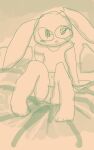  ambiguous_gender anthro bed blush bronzecatworld clothing furniture lagomorph leporid mammal open_mouth rabbit simple_background sitting solo 