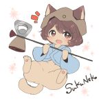  :d brown_eyes brown_hair commentary_request fangs furrification furry happy helmet highres holding japanese_clothes katano_sukune katano_sukune&#039;s_bottle_opener len&#039;en long_sleeves open_mouth ougi_hina short_hair simple_background smile white_background wide_sleeves 