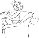  2022 5_fingers anthro athletic athletic_anthro athletic_female clothing crop_top digital_media_(artwork) domestic_cat eyebrow_through_hair eyebrows felid felina_feral feline felis female fingers furniture gold-white-kott hair hanna-barbera holding_object looking_at_object mammal monochrome on_sofa panties shirt short_hair sitting sitting_on_sofa smile sofa solo swat_kats three-quarter_view topwear translucent translucent_hair underwear 