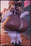 absurd_res anthro big_breasts big_butt breasts butt clothing eyewear female glasses hi_res huge_breasts huge_butt hyper hyper_butt lagomorph legwear leporid looking_at_viewer looking_back looking_back_at_viewer mammal mature_female patacon rabbit solo thigh_highs 