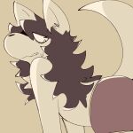  bodily_fluids canid canine canis clothed clothing domestic_dog fur fur_tuft hair inner_ear_fluff looking_back male mammal messy_hair simple_background sog_(squishy) solo squishy_(artist) sweat topless tuft underwear 