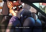  2022 anthro butt canid canine clothing digital_media_(artwork) disney duo_focus english_text eyewear fox group he_wants_to_order hi_res inner_ear_fluff judy_hopps lagomorph leporid looking_at_viewer mammal nick_wilde police_uniform rabbit spuydjeks sunglasses text tuft uniform zootopia 